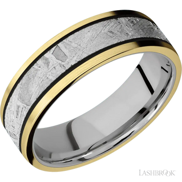 14K Yellow Gold with Satin Finish and Meteorite Inlay and Titanium - 7MM - Larson Jewelers