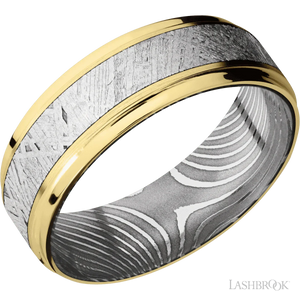 14K Yellow Gold with Satin , Polish Finish and Meteorite Inlay and Flattwist - 7MM - Larson Jewelers