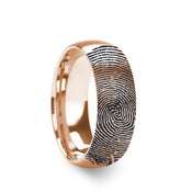 14k Fingerprint Ring Rose Gold Engraved Domed Brushed Band - 4mm - 8mm - Larson Jewelers