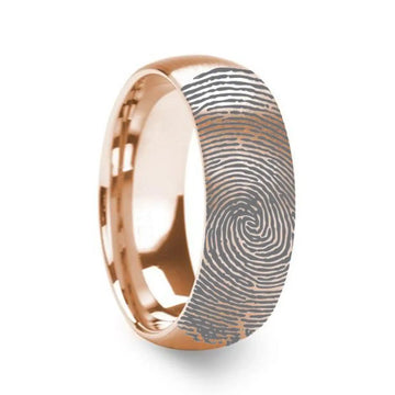 14k Fingerprint Ring Rose Gold Engraved Domed Brushed Band - 4mm - 8mm - Larson Jewelers
