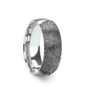 14k Fingerprint Ring White Gold Engraved Domed Brushed Band - 4mm - 8mm - Larson Jewelers