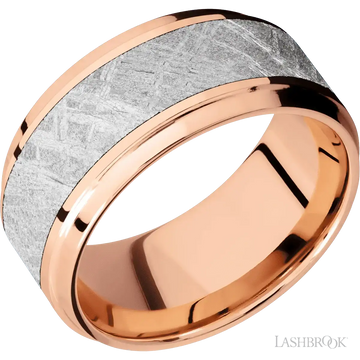 14K Rose Gold with Polish , Polish Finish and Meteorite Inlay - 10MM - Larson Jewelers