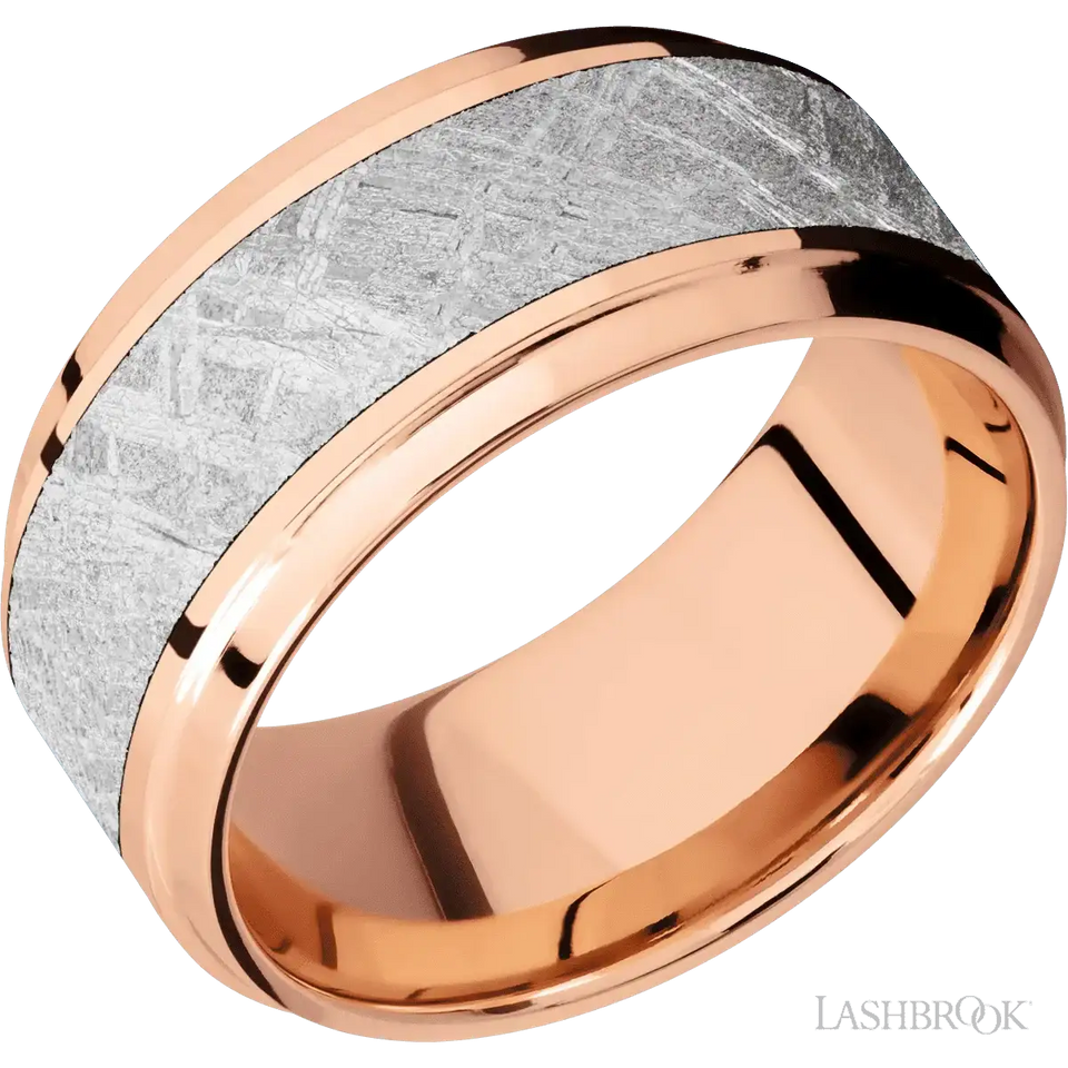 14K Rose Gold with Polish , Polish Finish and Meteorite Inlay - 10MM - Larson Jewelers