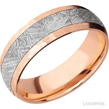 14K Rose Gold with Hammer Finish and Meteorite Inlay - 7MM - Larson Jewelers