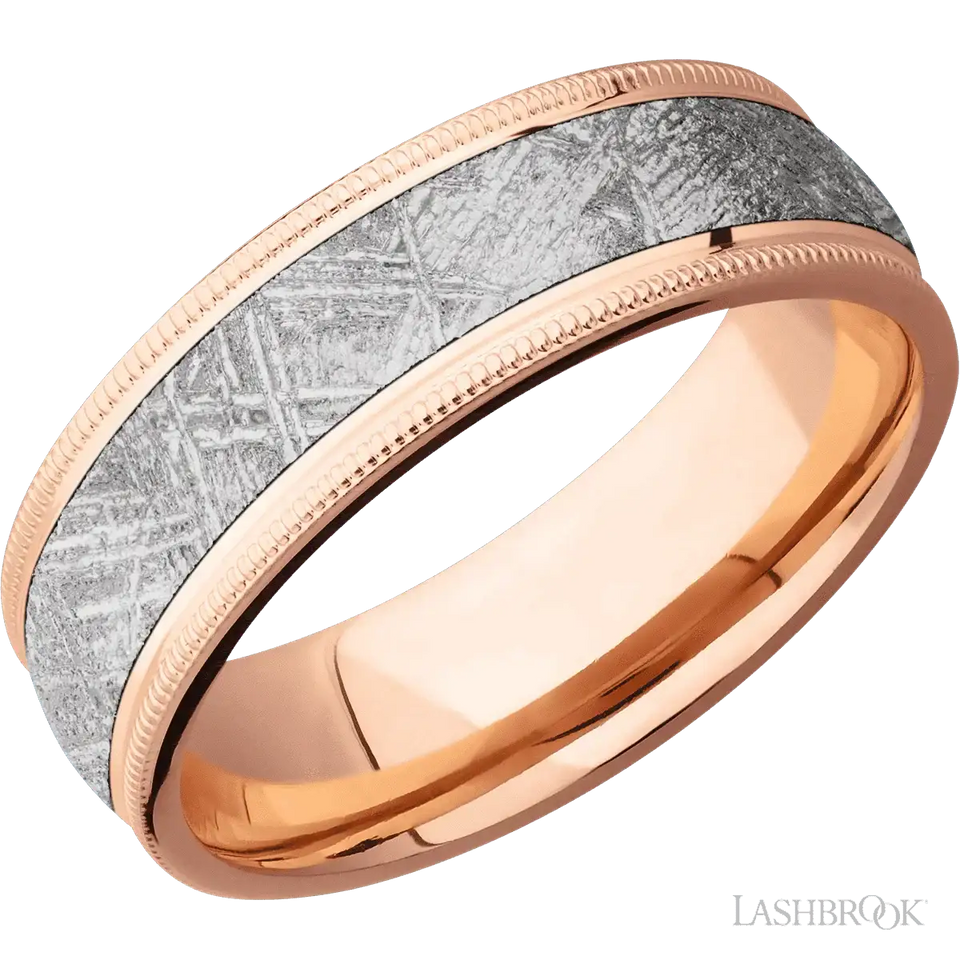 14K Rose Gold with Polish Finish and Meteorite Inlay - 7MM - Larson Jewelers