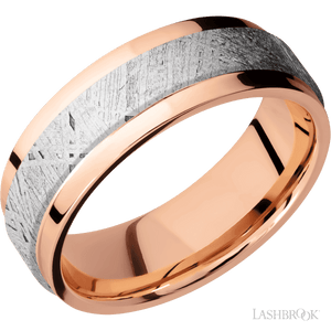 14K Rose Gold Band with Polish Finish and Raised Centered Meteorite Inlay - 7MM - Larson Jewelers