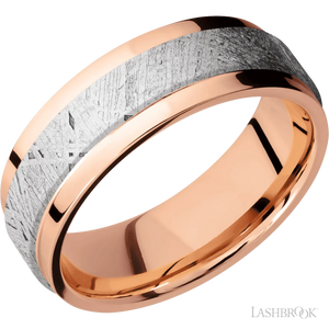 14K Rose Gold Band with Polish Finish and Raised Centered Meteorite Inlay - 7MM - Larson Jewelers