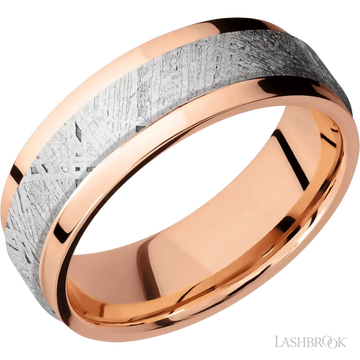 14K Rose Gold Band with Polish Finish and Raised Centered Meteorite Inlay - 7MM - Larson Jewelers