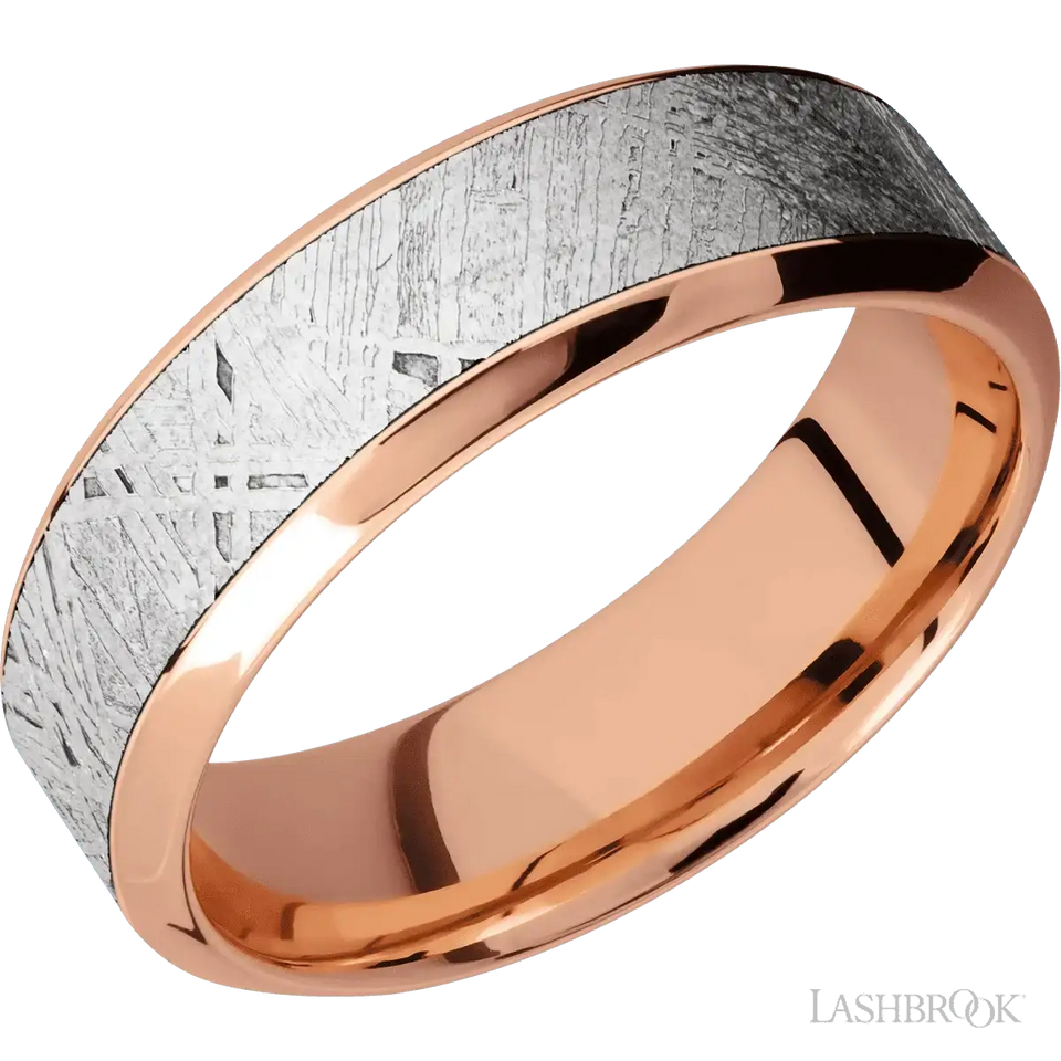 14K Rose Gold Band with Polish Finish and Meteorite Inlay - 7MM - Larson Jewelers