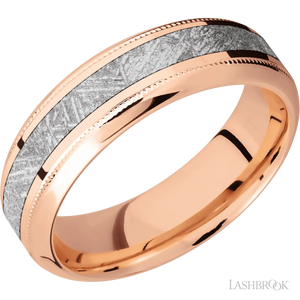 14K Rose Gold with Polish , Polish Finish and Meteorite Inlay - 7MM - Larson Jewelers