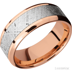 Beveled 14K Rose Gold with Polish , Polish Finish and Meteorite Inlay - 8MM - Larson Jewelers
