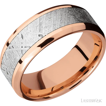 Beveled 14K Rose Gold with Polish , Polish Finish and Meteorite Inlay - 8MM - Larson Jewelers