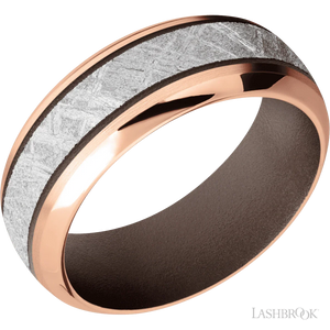 14K Rose Gold with Satin , Polish Finish and Meteorite Inlay and Chocolate Brown - 8MM - Larson Jewelers