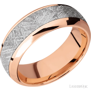 14K Rose Gold with Polish , Polish Finish and Meteorite Inlay - 8MM - Larson Jewelers