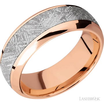 14K Rose Gold with Polish , Polish Finish and Meteorite Inlay - 8MM - Larson Jewelers