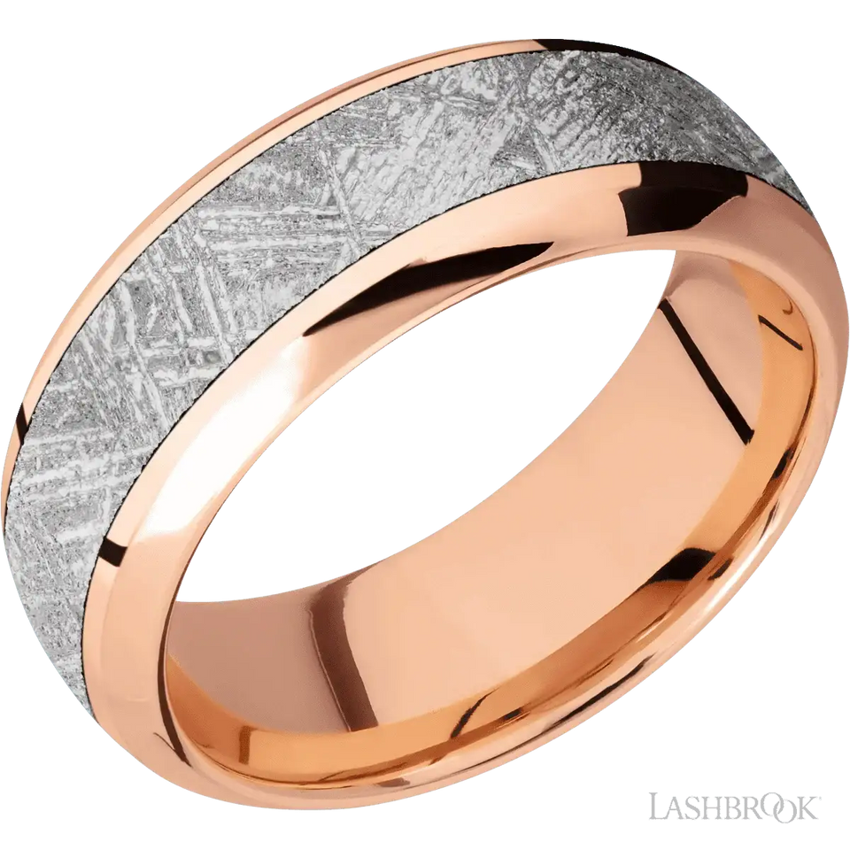 14K Rose Gold with Polish , Polish Finish and Meteorite Inlay - 8MM - Larson Jewelers