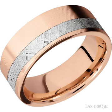 14K Rose Gold with Machine, Machine Finish and Meteorite Inlay - 8MM - Larson Jewelers