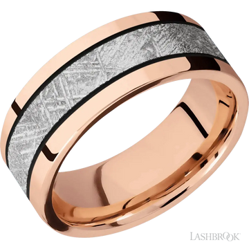 14K Rose Gold with Polish Finish and Meteorite Inlay - 8MM - Larson Jewelers