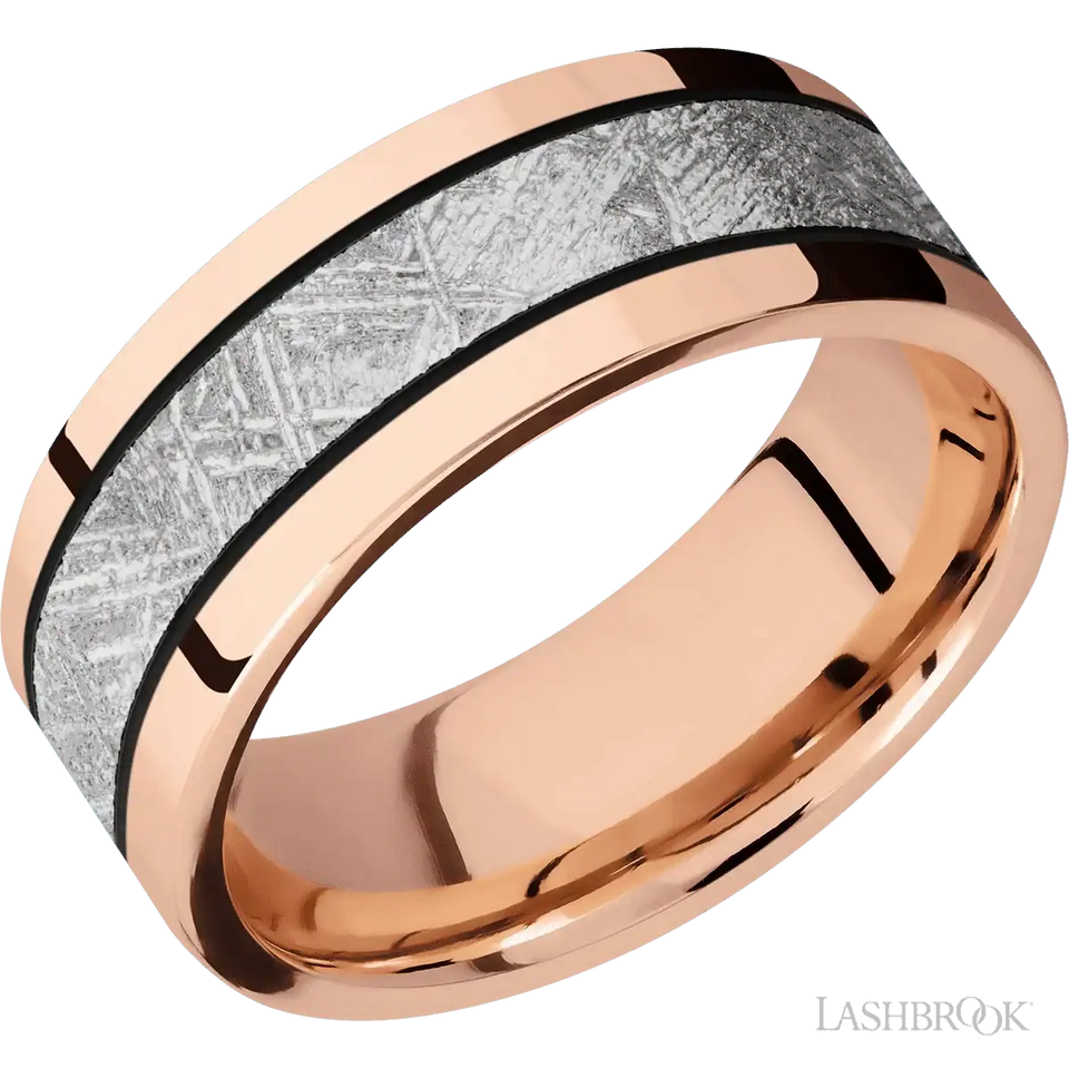 14K Rose Gold with Polish Finish and Meteorite Inlay - 8MM - Larson Jewelers