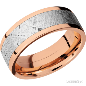 Flat 14K Rose Gold with Polish Finish and Meteorite Inlay - 8MM - Larson Jewelers