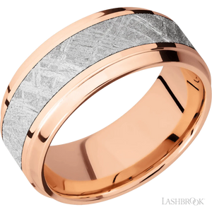 14K Rose Gold with Polish , Polish Finish and Meteorite Inlay - 9MM - Larson Jewelers