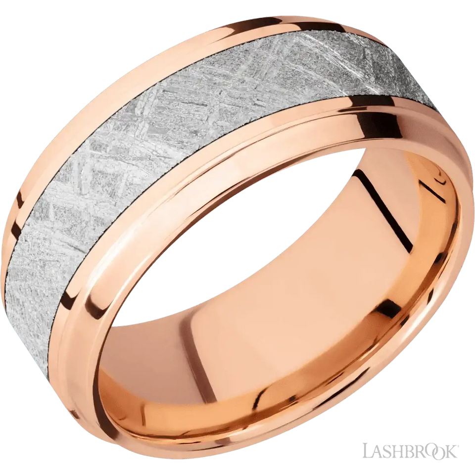 14K Rose Gold with Polish , Polish Finish and Meteorite Inlay - 9MM - Larson Jewelers