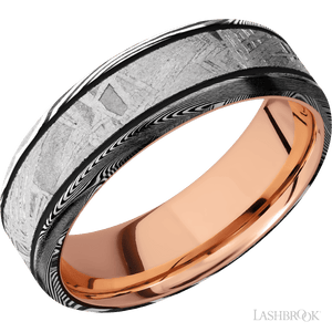 Tightweave with Acid Finish and Meteorite Inlay and 14K Rose Gold - 7MM - Larson Jewelers