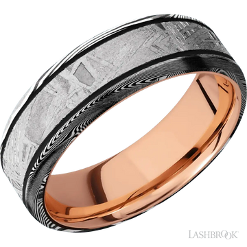 Tightweave with Acid Finish and Meteorite Inlay and 14K Rose Gold - 7MM - Larson Jewelers
