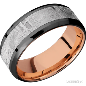 Zirconium with Polish , Polish Finish and Meteorite Inlay and 14K Rose Gold - 8MM - Larson Jewelers