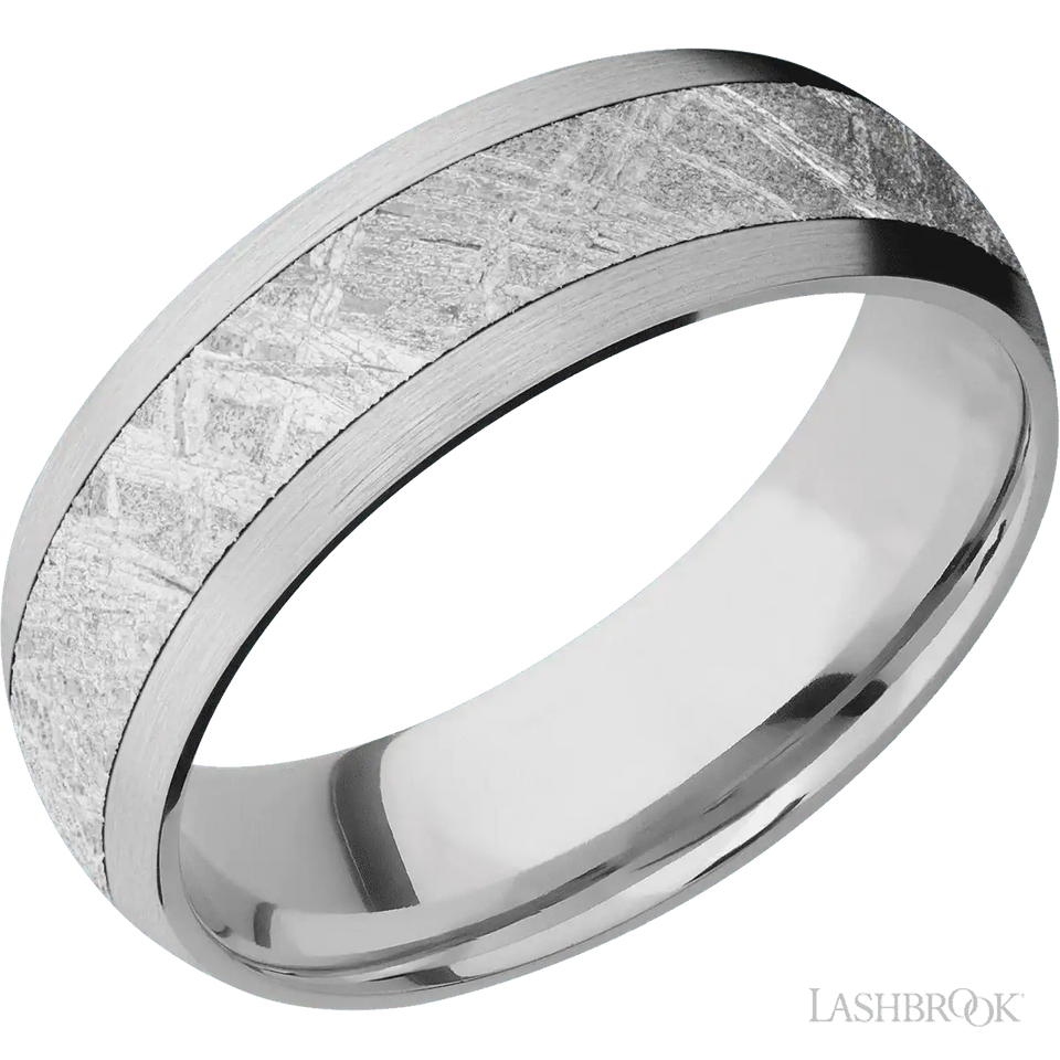 14K White Gold with Satin Finish and Meteorite Inlay - 7MM - Larson Jewelers