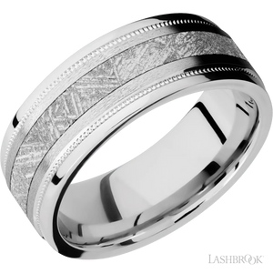 14K White Gold with Stone , Polish Finish and Meteorite Inlay - 8MM - Larson Jewelers