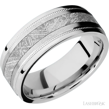 14K White Gold with Stone , Polish Finish and Meteorite Inlay - 8MM - Larson Jewelers