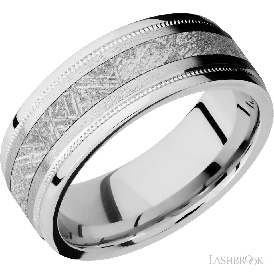 14K White Gold with Stone , Polish Finish and Meteorite Inlay - 8MM - Larson Jewelers
