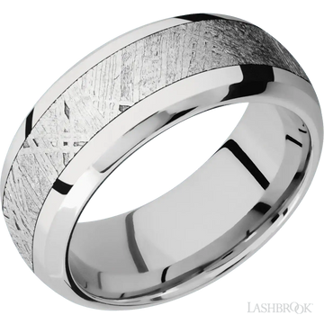 14K White Gold with Polish , Polish Finish and Meteorite Inlay - 9MM - Larson Jewelers