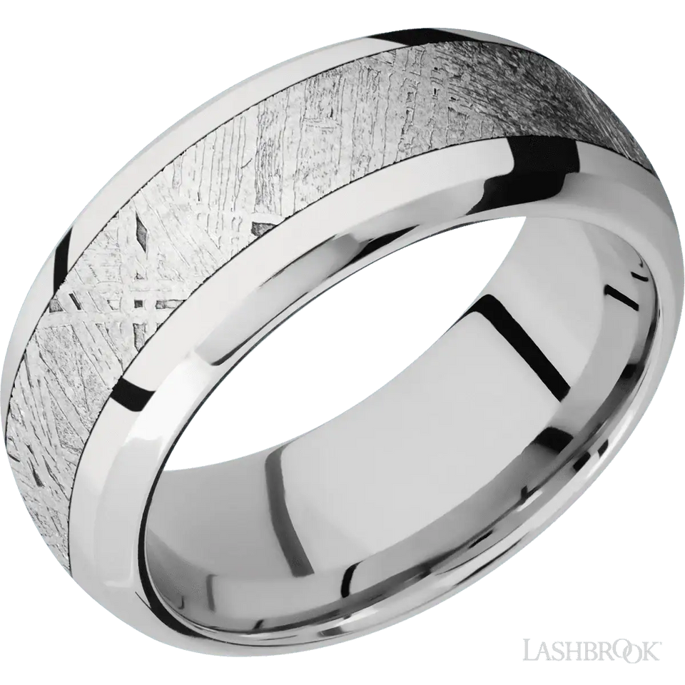 14K White Gold with Polish , Polish Finish and Meteorite Inlay - 9MM - Larson Jewelers