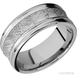 14K White Gold with Hammer , Polish Finish and Meteorite Inlay - 9MM - Larson Jewelers