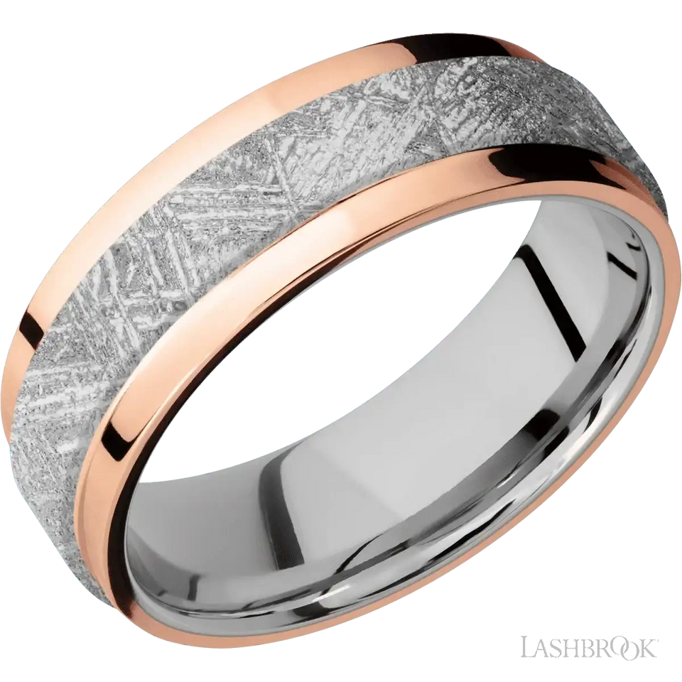 14K Rose Gold with Polish Finish and Meteorite Inlay and 14K White Gold - 7MM - Larson Jewelers