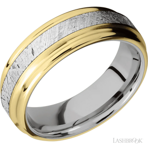 14K Yellow Gold with Satin , Polish Finish and Meteorite Inlay and 14K White Gold - 7MM - Larson Jewelers