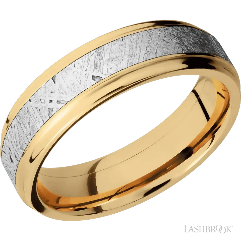 14K Yellow Gold with Polish Finish and Meteorite Inlay - 6MM - Larson Jewelers