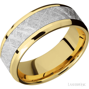 Beveled 14K Yellow Gold with Polish , Polish Finish and Meteorite Inlay - 8MM - Larson Jewelers