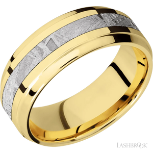 Bevel Stepped 14K Yellow Gold with Polish , Polish Finish and Meteorite Inlay - 8MM - Larson Jewelers