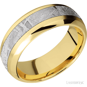 14K Yellow Gold with Satin , Polish Finish and Meteorite Inlay - 8MM - Larson Jewelers