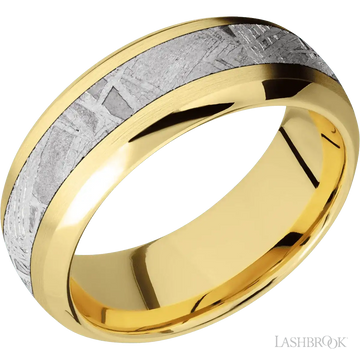 14K Yellow Gold with Satin , Polish Finish and Meteorite Inlay - 8MM - Larson Jewelers