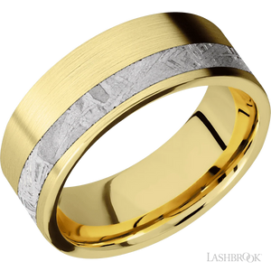 14K Yellow Gold with Satin , Satin Finish and Meteorite Inlay - 8MM - Larson Jewelers
