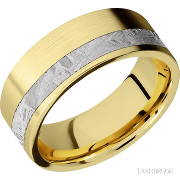 14K Yellow Gold with Satin , Satin Finish and Meteorite Inlay - 8MM - Larson Jewelers