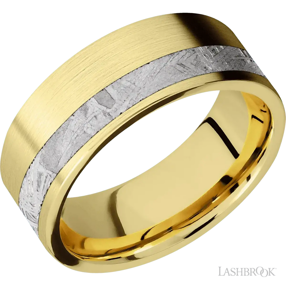 14K Yellow Gold with Satin , Satin Finish and Meteorite Inlay - 8MM - Larson Jewelers