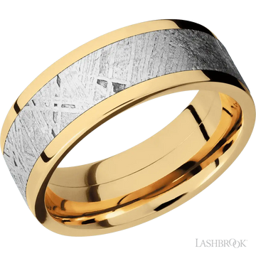 14K Yellow Gold with Polish Finish and Meteorite Inlay - 8MM - Larson Jewelers