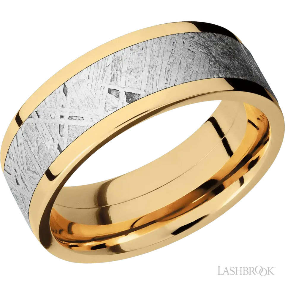14K Yellow Gold with Polish Finish and Meteorite Inlay - 8MM - Larson Jewelers