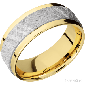 14K Yellow Gold Band with Polish Finish and Meteorite Inlay - 8MM - Larson Jewelers