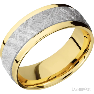 14K Yellow Gold Band with Polish Finish and Meteorite Inlay - 8MM - Larson Jewelers